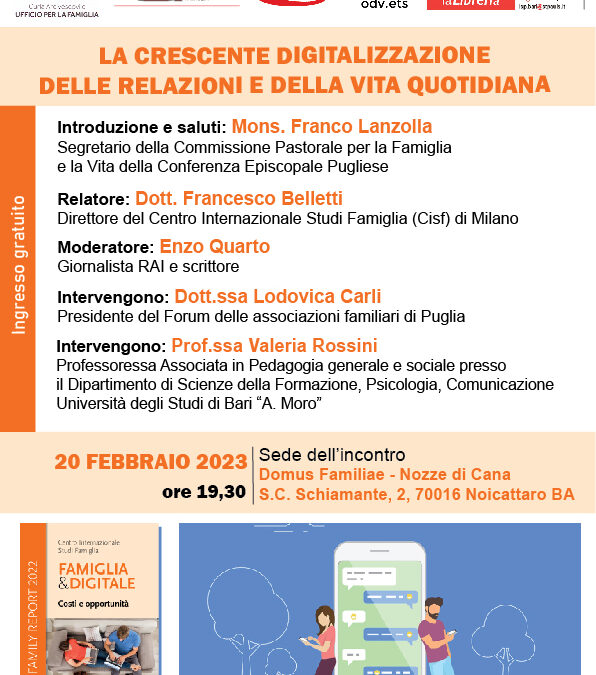 CONFERENZA DEL 20 FEBBRAIO 2023 ORE 19.30 (La crescente digitalizzazione delle relazioni e della vita quotidiana)